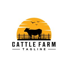 Retro Vintage Cattle Farm , Beef Emblem Label logo design
