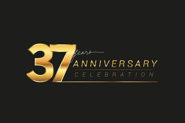 37th years anniversary celebration logotype. Anniversary logo with golden and silver color isolated on black background, vector design for celebration, invitation card, and greeting card.