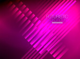 Bright neon color techno abstract background, shiny glowing neon lines in the dark background