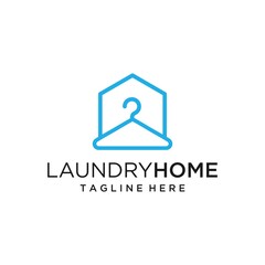 Laundry home logo design template with line art style.