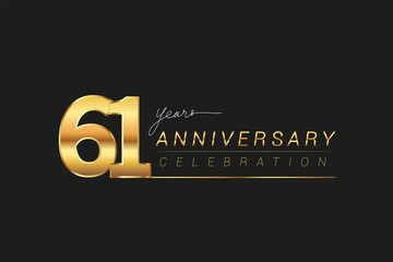 61st years anniversary celebration logotype. Anniversary logo with golden and silver color isolated on black background, vector design for celebration, invitation card, and greeting card.