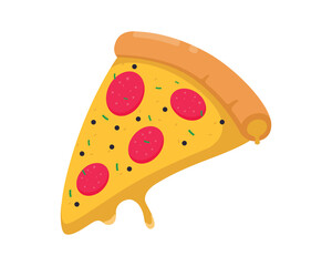 Slice of pizza isolated on white background. food icon, Street food concept. Color template for cafes, restaurants. Vector illustration