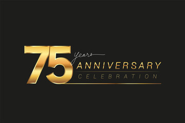 75th years anniversary celebration logotype. Anniversary logo with golden and silver color isolated on black background, vector design for celebration, invitation card, and greeting card.
