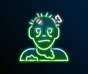 Glowing neon line Zombie mask icon isolated on black background. Happy Halloween party. Colorful outline concept. Vector