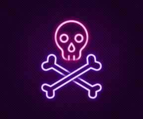 Glowing neon line Skull on crossbones icon isolated on black background. Happy Halloween party. Colorful outline concept. Vector