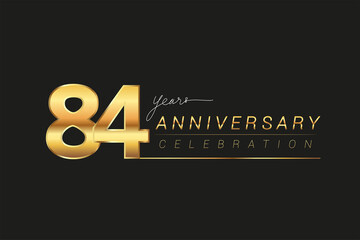 84th years anniversary celebration logotype. Anniversary logo with golden and silver color isolated on black background, vector design for celebration, invitation card, and greeting card.