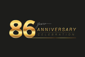 86th years anniversary celebration logotype. Anniversary logo with golden and silver color isolated on black background, vector design for celebration, invitation card, and greeting card.