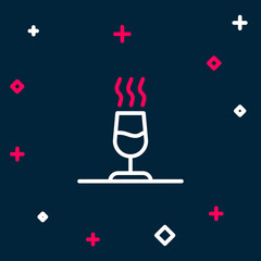Line Wine tasting, degustation icon isolated on blue background. Sommelier. Smells of wine. Colorful outline concept. Vector