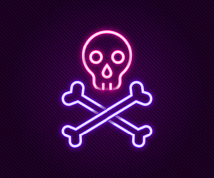 Glowing neon line Skull on crossbones icon isolated on black background. Happy Halloween party. Colorful outline concept. Vector
