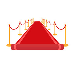 Red carpet. Carpet with golden racks and barrier ropes, vector illustration