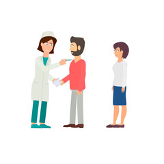 Vaccination of the population. The doctor makes an injection with a vaccination, vector illustration