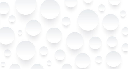 Abstract white background with 3D circles pattern, interesting white gray vector background illustration.