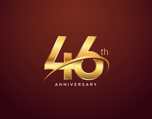 46th anniversary logotype golden color with swoosh, isolated on elegant background for anniversary celebration event.