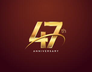 47th anniversary logotype golden color with swoosh, isolated on elegant background for anniversary celebration event.