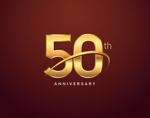 50th anniversary logotype golden color with swoosh, isolated on elegant background for anniversary celebration event.