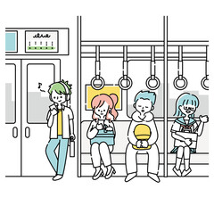 電車で通勤する女性