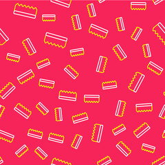 Line Sponge icon isolated seamless pattern on red background. Wisp of bast for washing dishes. Cleaning service logo. Vector