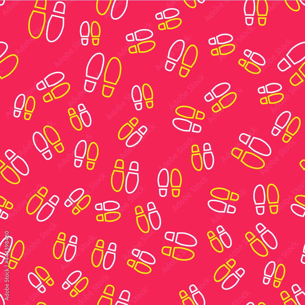 Aufkleber line footsteps icon isolated seamless pattern on red background. detective is investigating. to foll