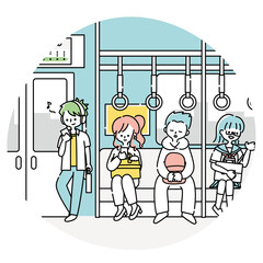 電車で通勤する女性