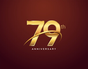 79th anniversary logotype golden color with swoosh, isolated on elegant background for anniversary celebration event.