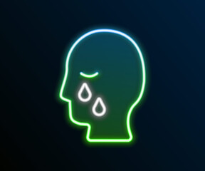 Glowing neon line Man graves funeral sorrow icon isolated on black background. The emotion of grief, sadness, sorrow, death. Colorful outline concept. Vector