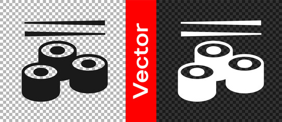 Black Sushi icon isolated on transparent background. Traditional Japanese food. Vector
