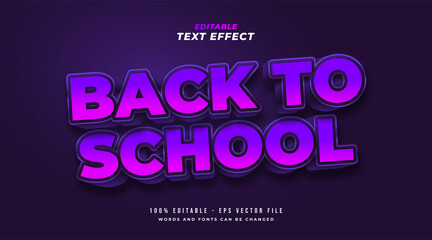 Back To School Text in Bold Purple with 3D Embossed Effect. Editable Text Style Effect