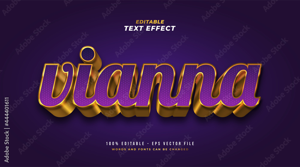 Wall mural luxury violet and gold text style with 3d embossed effect. editable text style effect
