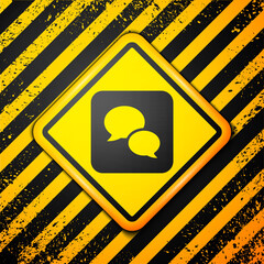 Black Speech bubble chat icon isolated on yellow background. Message icon. Communication or comment chat symbol. Warning sign. Vector