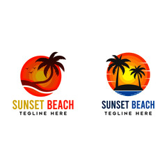 sunset beach logo design vector