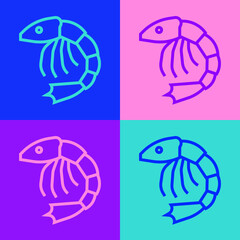 Pop art line Shrimp icon isolated on color background. Vector