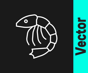 White line Shrimp icon isolated on black background. Vector