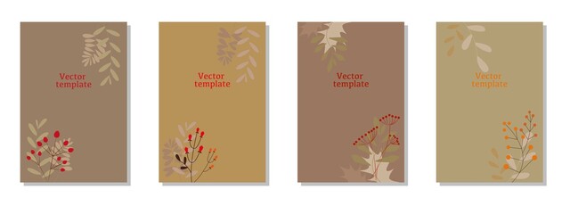 Set of autumn concept leaflet frame. Autumn and winter natural plants decoration vector template. Beautiful natural brochure design. Vector illustration.