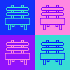 Pop art line Bench icon isolated on color background. Vector