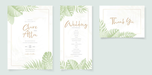 Wedding invitation template with tropical palm leaf design