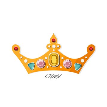 Crown with precious stones. Flat style illustration-06