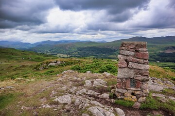 trig point with landscape view lake district 