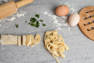 Process of making Italian pasta for dinner. 