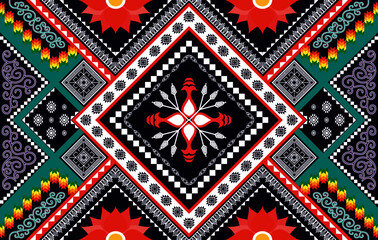 Ethnic pattern ikat textile Aztec fabric carpet mandala native texture vector illustrations background wallpaper.
