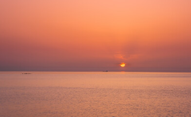 Picturesque Mediterranean seascape in Turkey. Sunrise in a small bay near the Tekirova village,...
