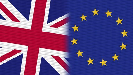 Ethiopia and United Kingdom Flags Together Fabric Texture Background