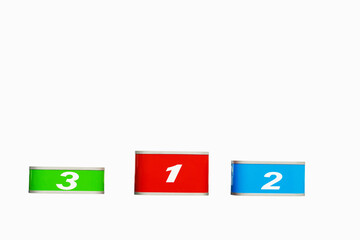Pedestal for awarding athletes on a white background. Isolated photo. Copy space