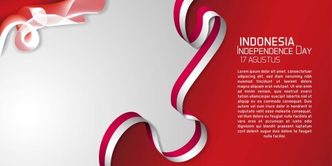 Indonesia Independence Day background template, decorated with red and white flag ribbon.