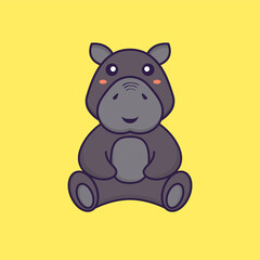 Cute hippopotamus is sitting. Animal cartoon concept isolated. Can used for t-shirt, greeting card, invitation card or mascot. Flat Cartoon Style