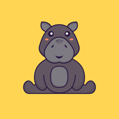Naklejka premium Cute hippopotamus is sitting. Animal cartoon concept isolated. Can used for t-shirt, greeting card, invitation card or mascot. Flat Cartoon Style