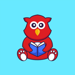 Cute bird reading a book. Animal cartoon concept isolated. Can used for t-shirt, greeting card, invitation card or mascot. Flat Cartoon Style