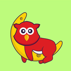 Cute bird is on the moon. Animal cartoon concept isolated. Can used for t-shirt, greeting card, invitation card or mascot. Flat Cartoon Style