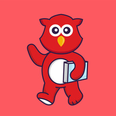 Cute bird holding a book. Animal cartoon concept isolated. Can used for t-shirt, greeting card, invitation card or mascot. Flat Cartoon Style