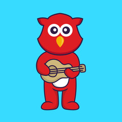 Cute bird playing guitar. Animal cartoon concept isolated. Can used for t-shirt, greeting card, invitation card or mascot. Flat Cartoon Style