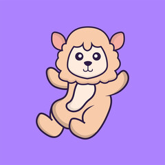 Cute sheep is flying. Animal cartoon concept isolated. Can used for t-shirt, greeting card, invitation card or mascot. Flat Cartoon Style